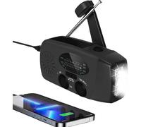 Station météo radio rechargeable - Idéal pour les situations d'urgence en extérieur - 3 méthodes de recharge - Batterie de 2000 mAh - Noir