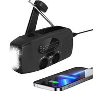 Station météo radio rechargeable - Idéal pour les situations d'urgence en extérieur - 3 méthodes de recharge - Batterie de 2000 mAh - Noir