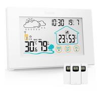 Station Météo sans Fil de Quntis avec 3 Capteurs Extérieurs Thermomètre Hygromètre Numérique Intérieur et Extérieur Station Météo Sans Fil Multifonction avec Affichage de l'heure Réveil Météo - blanc