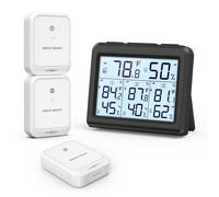 Station Météo Sans Fil, Thermomètre Hygromètre Numérique d'Intérieur Extérieur, Thermomètre de Réfrigérateur avec 3 Capteurs - Noir