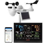 VEVOR Station Météo Wifi 7 en 1 Station Météo Sans Fil Intérieur Extérieur Solaire Grand Écran Couleur 19cm (7,5 po) Station Météo Numérique Capteur pour Température Humidité Vitesse Direction de Vent