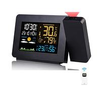 Station Météo Thermomètre Hygromètre sans Fil avec capteur, Horloge météo à Projection, thermomètre intérieur/extérieur avec Contrôle de Radio RCC, Réveil Doubles