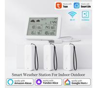 Station météo Tuya WiFi+RF433, maison intelligente intérieure/extérieure, capteur de température et d'humidité avec horloge, étanche IP65 With 2 Sensors