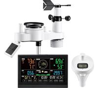 Station météo Wi-Fi 7 en 1 avec application, écran 190,5 mm, capteur extérieur sans fil à énergie solaire, avec thermomètre de piscine, pluviomètre, intérieur/extérieur pour prévisions météo, vitesse