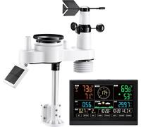 Station météo Wi-Fi 7 en 1 avec application, écran VA 190,5 mm, capteur extérieur sans fil à énergie solaire, pluviomètre, intérieur/extérieur pour les prévisions météorologiques, la vitesse du vent,