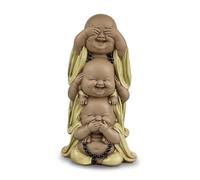 Statue 3 Bouddhas Rieur - Ne Rien Voir - Ne Rien Entendre - Ne Rien Dire - Bébé Bouddha Ensemble Symbolique -Ambiance Paisible et Sereine - Décoration Zen - Idée Cadeau Unique -H 18 cm - Zen’Light
