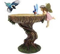 Statue ange fée avec bain d’oiseaux, ornement en résine pour pelouse, patio et jardin