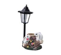 Statue Animale de Jardin Figurine Résine Lanterne Solaire Décor Extérieur Fonction Lumineuse Convient à Jardin Porche Maison, Lapins Blancs