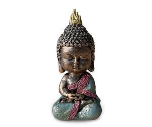 Statue Bébé Boudha - Décoration Zen et Feng Shui - pour Créer Une Ambiance Relaxante et Spirituelle - Idée Cadeau Boudha Porte-Bonheur - Hauteur : 14cm - Couleur : Vert et Marron - Zen’Light