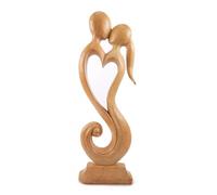 Statue - Bois Brut - Couple enlacé - 50cm - Bois exotique - Décoration romantique
