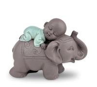 Statue Bouddha Bonze Dormant sur Éléphant - atmosphère Zen dans Votre Espace sacré - Magnifique Figurine Porte-Bonheur- idée Cadeaux Toute génération -H 9.5 cm - Zen’Light