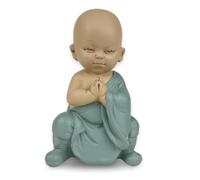 Statue Bouddha Bonze emblématique -GongFu 1- Bébé Bouddha Symbolique -Ambiance Paisible et Sereine - Décoration Zen - Idée Cadeau Unique -H 13 cm - Zen’Light, Vert & Beige