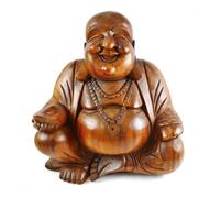 Statue Bouddha chinois rieur XL en bois sculpté H50cm Marron