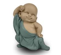 Statue Bouddha Typique - GongFu 2- Bébé Bouddha Symbolique Reconnu -Ambiance Paisible et Sereine - Décoration Zen - Idée Cadeau Toute Génération -H 13 cm - Zen’Light, Vert & Beige