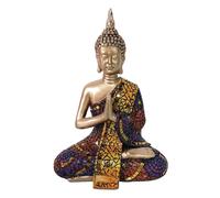 Statue Bouddha Zen - Décoration Intérieure - 21cm - Couleur Doré Violet - Résine - Ethnique