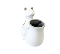 Statue cache pot Chat tenant un vase BLANC G