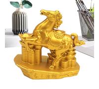Statue Cheval Figurine Animale Dorée En Métal Pour La Prospérité | Décoration Cheval Classique Ornement Étagère Table Foyer Voiture Nouvel An Décoration Intérieure