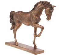 Statue : Cheval sur socle en résine dorée patinée 55 cm - Amadeus - Marron - Résine Marron G
