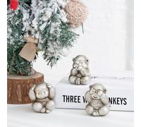 Statue de 3 singes de la Sagesse. Figurines de singes « See no Evil, Hear no Evil, Speak no Evil » - Apporte Chance et Sagesse - Sculpture de Singe en Argent - Décoration d'intérieur pour Salon,