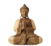 Statue de Bouddha assis mains jointes en bois 30cm | Déco Zen