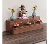 Statue de Bouddha - Table d'autel chinois en bois pour la méditation avec étagère pagode - Idéal pour les espaces spirituels et la décoration de la maison