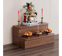 Statue de Bouddha - Table d'autel chinois en bois pour la méditation avec étagère pagode - Idéal pour les espaces spirituels et la décoration de la maison