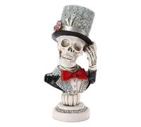 Statue de buste squelette d'Halloween, statue de buste en résine de 22,9 cm dans une robe formelle et un chapeau haut-de-forme, décoration effrayante pour la maison, le bureau, le bar, la fête