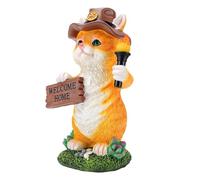Statue de Chat Solaire Mignonne avec éclairage de Torche LED pour Animaux de Jardin, Décoration Extérieure en Résine 10,24x4,72x4,72 Pouces