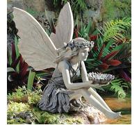 Statue de fée tournesol avec mangeoire à oiseaux, ornement de jardin en résine style pierre