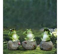 Statue De Jardin De Grenouille Assiise Sur Pierre, 3 Pièces, Sculpture De Jardin, Décoration, Aménagement Paysager