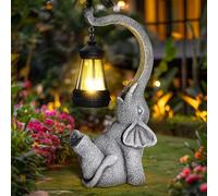 Statue de Jardin Exterieur d'éléphant, Deco Sculptures Solaire Lampe Éléphants Lumière, Idee Cadeau Maman Femme Homme Anniversaire Maison Balcon Terrasse Decoration, Gris