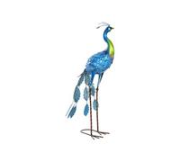Outsunny Statue de jardin Paon – métal résistant aux éléments, déco extérieure 83 cm, Multicolore