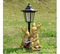 Statue de jardin solaire d'extérieur, statue de jardin familiale de lapins avec lanterne solaire, décoration de jardin