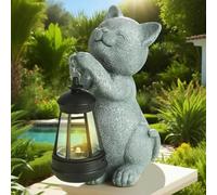 Statue de jardin solaire en forme de chat avec lumière LED - Figurine de chat mignon pour décoration extérieure, veilleuse en résine résistante aux intempéries pour cour, terrasse, pelouse, cadeau