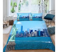Statue De La Liberté à New York Housse De Couette 220x240cm Adulte 3D La Vue Sur La Ville Microfibre Parure de Lit 2 Personnes avec Fermeture à Glissière et 2 Taies d'oreiller pour Garçon Fille Adulte