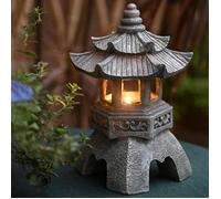 Statue de lanterne de pagode à énergie solaire - WOVTE - Style A - Résine écologique - Gris
