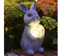 Statue de lapin solaire avec boule lumineuse – Éclairage de jardin décoratif résistant aux intempéries – Décoration de jardin en forme de lapin pour le jardin, le balcon et la terrasse