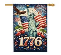 Statue de maison, drapeau patriotique festif aigle fête de l'indépendance rouge double face toile de jute extérieur grand jardin pour extérieur, cour, pelouse, terrasse, porte, entrée 71 x 101,6 cm