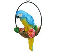 Statue de perroquet à suspendre sur une branche dans un anneau rond en métal | Sculpture de perroquet oscillant | Figurine modèle d'animal Sculpture pour amoureux de la nature Oiseau tropical pelouse