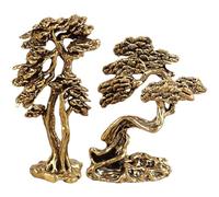 Statue De Pin en Laiton, 2 Pièces, Mini Figurine De Pin De Bienvenue, Paysage d'arbre Miniature, Petites Statues De Bonsaï pour Ornement De Bureau À Domicile