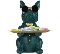 Statue de Plateau de Rangement de Table Bouledogue Vert en résine, Sculpture de Tirelire Bouledogue, clés, Bonbons, Plateau de Rangement pour Petits Objets décor à la Maison
