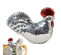 Statue de poule disco en forme de poulet, boule disco miroir, boules discothèques, décoration de fête dansante, décoration de boule disco miroir unique, boules disco créatives de poulet (argent)