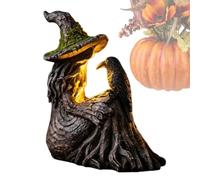 Statue de sorcière corbeau d'Halloween en résine avec LED à piles