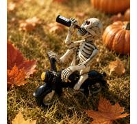 Statue de squelette de moto d'Halloween, figurine de motard gothique amusante pour la décoration du jardin et de la cour, décoration effrayante pour le porche extérieur, décoration de maison d'automne