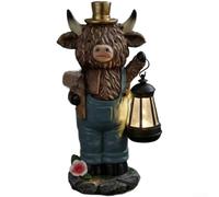 Statue de vache écossaise avec panneau de bienvenue, lanterne de jardin fabriquée à la main pour cour, pelouse et espaces extérieurs