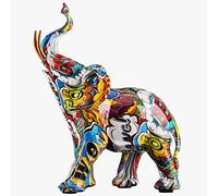 Statue d'éléphant créative de décoration d'éléphant, statue d'éléphant en résine colorée d'art de graffiti, appropriée pour remplir l'espace de décor dans le salon, la chambre à coucher, le bureau