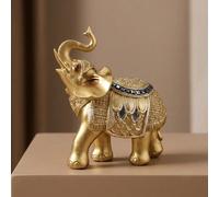 Statue d'éléphant en résine dorée avec paillettes - Décoration Feng Shui attirant la richesse, trompe vers le haut, signification auspicieuse, convient pour la maison, le bureau, la décoration de bure