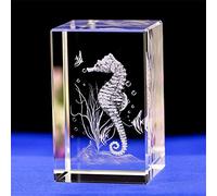 Statue d'hippocampe en verre de cristal - Figurine 3D gravée au laser Art, animal en verre de cristal cube gravé, ornement cadeau (30 x 30 x 40 mm)