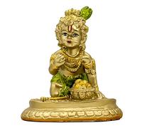 Statue du Dieu Hindou Krishna - 9,4 cm H Baby Krishna Idol Figurine Indienne pour la Maison, Le Bureau, Le Temple Pooja, Article Diwali Cadeaux pour Amis, Cadeaux Puja pour Homme et Femme