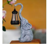 Statue Éléphant avec Lampe Solaire Déco Jardin Extérieur Gris, Statue résine étanche, Cadeau femme homme maman